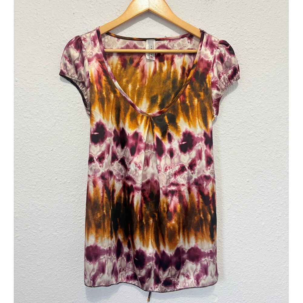 Vintage Y2K Babydoll Top Blouse Tie-Dye Tie Back Funky Glam Avante Garde